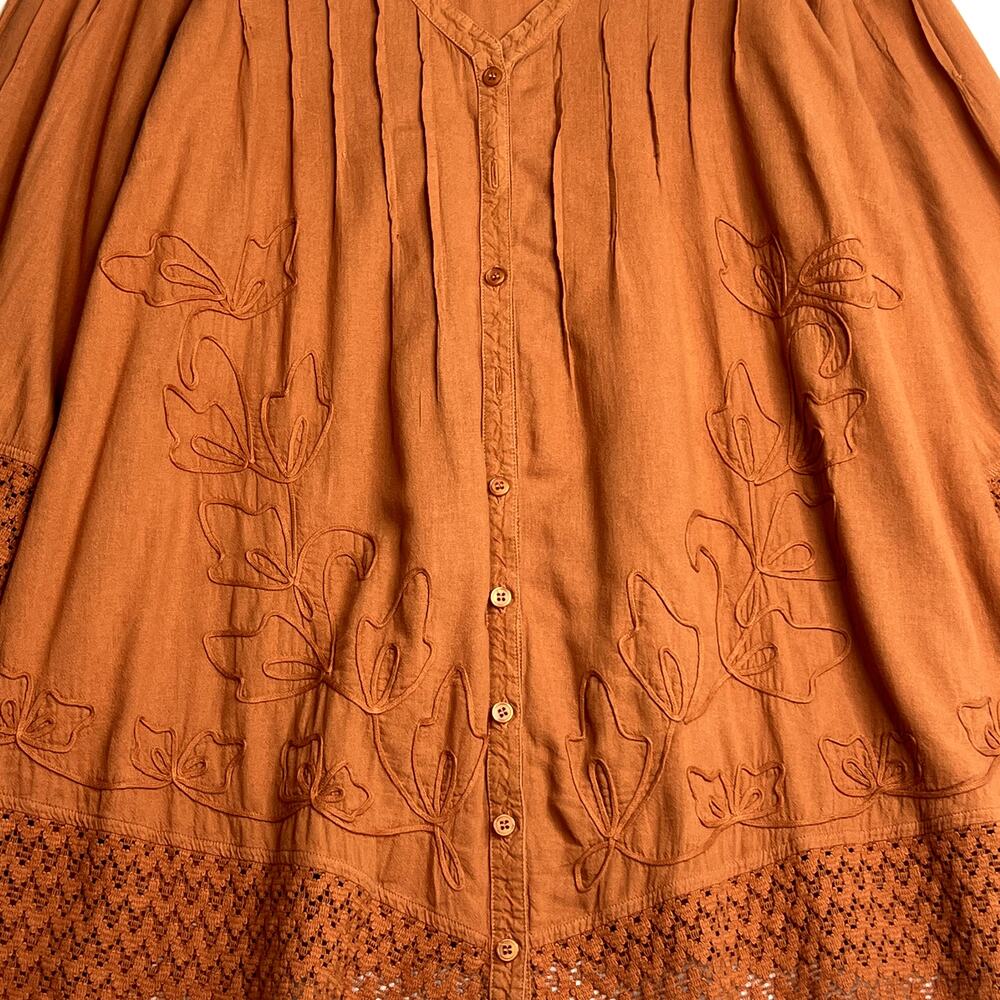 Gretty Zueger 3/4 Sleeve Royal Button Down Cotton Tunic Top Terracota Large - Picture 6 of 9